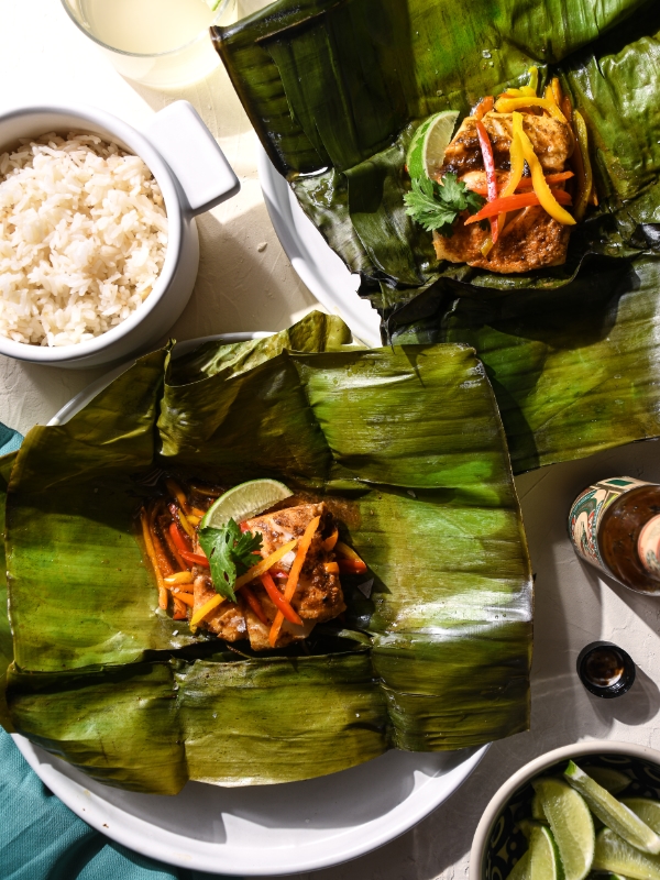 Red Snapper Wrapped In Banana Leaves, wrapped